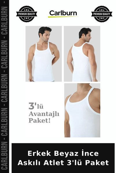 Carlburn Deluxe Series Men's White Thin Strap Tank Top 3-Pack, Sweat-Wicking ...