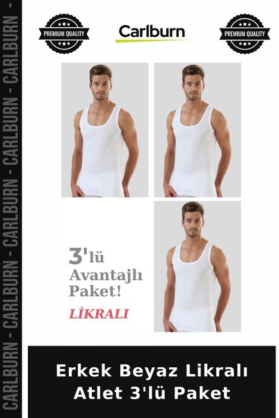 Carlburn Premium Men's White Lycra Tank Top 3-Pack, Stylish Design, Underwear.