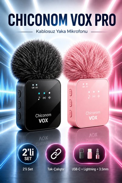 chiconom Vox Pro 2’li Kablosuz Yaka Mikrofonu Type-C iPhone Android Uyumlu Pe...