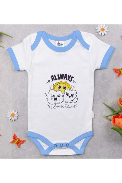 Bk Gift BK Kids "Always Smile" Design Blue Baby Bodysuit-1, 12–18 months