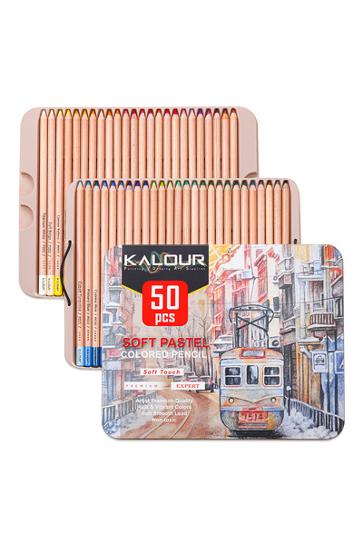 kalour مجموعة أقلام تلوين باستيل احترافية تحتوي على 50 لونًا – أقلام رسم فنية...