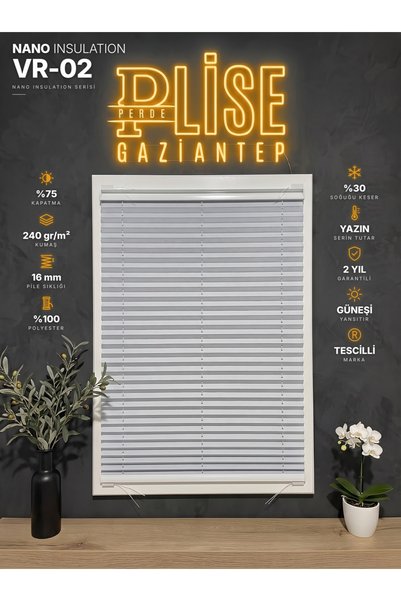 RGN Nano Insulation Plise Perde VR-02 Gri Kancalı Cam Balkon ve Pencere Perde...