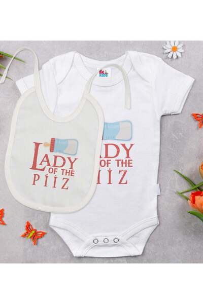 Bk Gift طقم هدايا BK Kids Lady Of The Piiz، يتضمن بدلة أطفال بيضاء ومريلة - م...