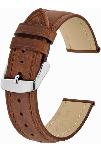 BISONSTRAP حزام ساعة بديل مصنوع من الجلد بتصميم كلاسيكي، عرض الحزام: 14 مم، 1...