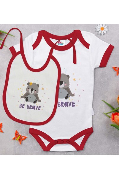 Bk Gift "Be Brave" Design Red Baby Bodysuit and Bib Gift Set-1, 12–18 Months