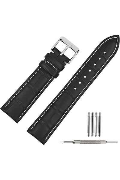 TStrap Leather Watch Straps - Soft Black Brown Alligator Watch Band Replaceme...