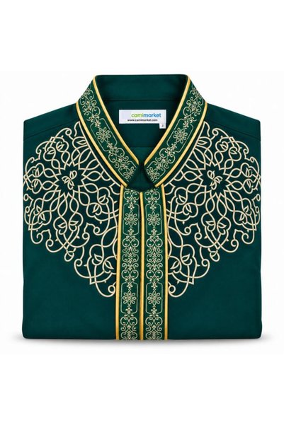 CAMİMARKET Imam Robe with Embroidered Green Design.