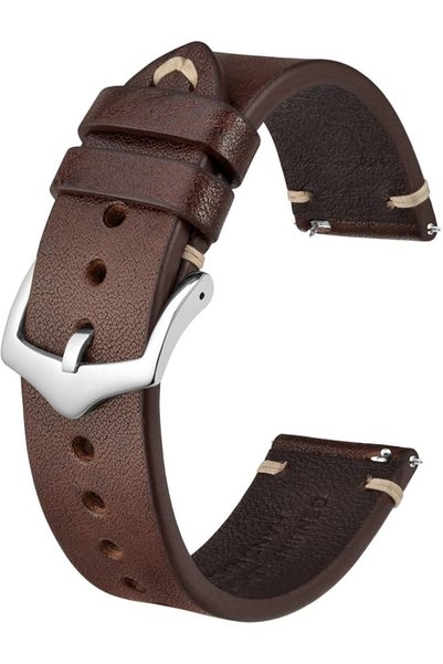 BISONSTRAP حزام ساعة للرجال، مصنوع يدويًا من الجلد، بتصميم سريع الفك، متوفر ب...
