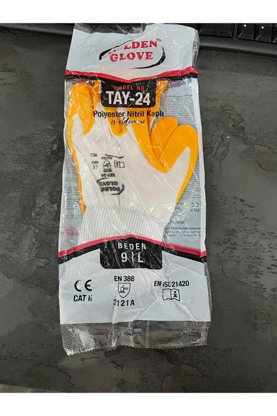 GOLDEN GLOVE POLYESTER NİTRİL ELDİVEN SARI BEYAZ NO: 10 12 Lİ PAKET
