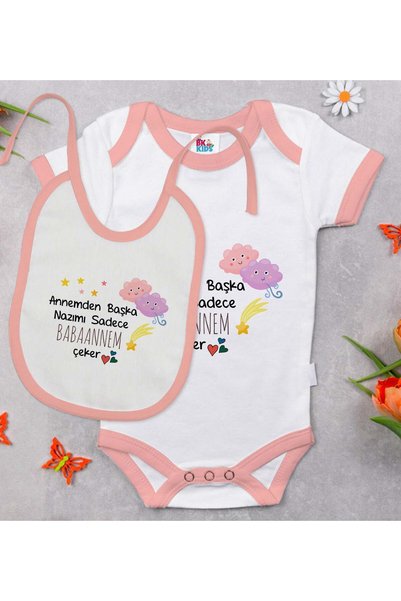 Bk Gift BK Kids "My Grandma" Design Pink Baby Bodysuit and Bib Gift Set-1