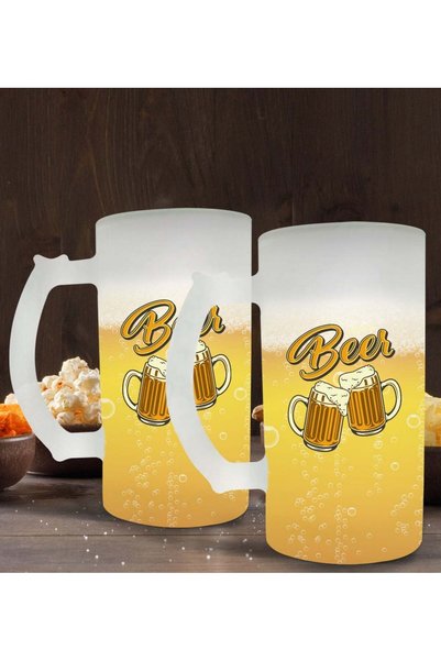 Bk Gift كوب بيرة زجاجي مزخرف بتصميم "فريش بيير"، يتكون من قطعتين، سعة 50 مل - 1