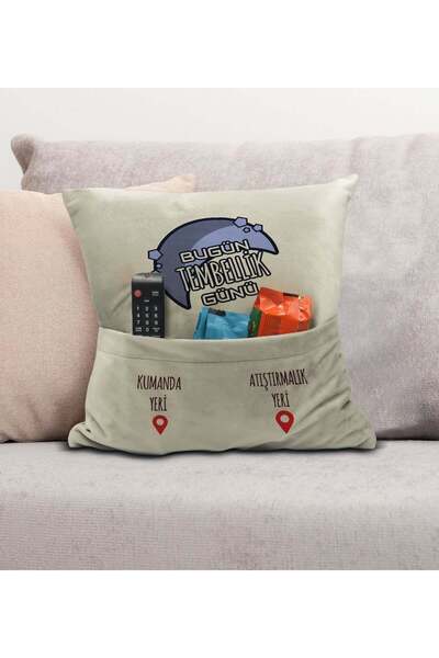 Bk Gift Fun Designed Organizer Cream Throw Pillow with Remote Control and Sna...