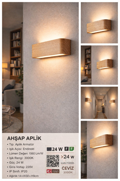 Avizen Lighting Project مصباح حائط LED خشبي، 3000 كلفن، إضاءة طبيعية، تصميم ع...