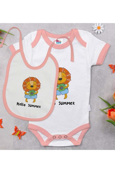 Bk Gift BK Kids "Hello Summer" Design Pink Baby Bodysuit and Bib Gift Set-1, ...