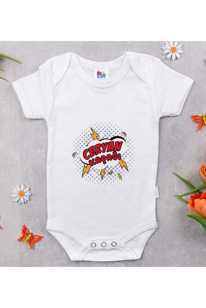 Bk Gift BK Kids White Baby Bodysuit with Electric Leak Design - 1 (0-3 Months)