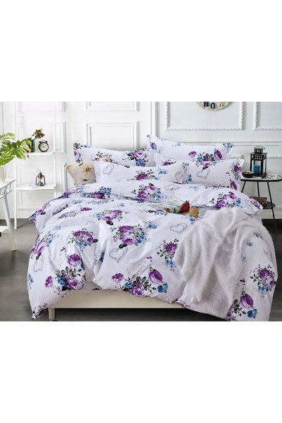 OEM Lenjerie de pat Pucioasa, 4 piese matrimonial cu cearceaf de pat super, 1...