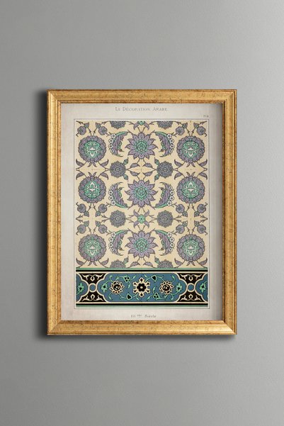 epiqart نقشة هندسية بنقشة زهور زرقاء - لوحة فنية بنقشة عتيقة - تصميم رقيق.
