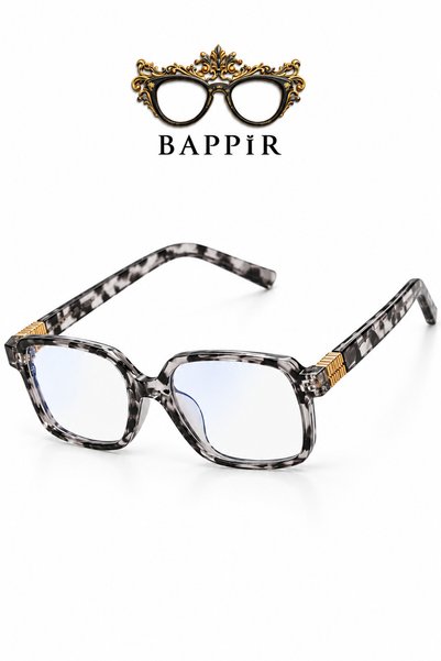 BAPPİR Lumes Blue Block Optical Frame, Gold-Detailed Zebra Pattern Glasses.