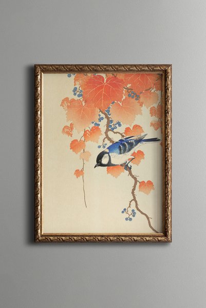 epiqart طائر على غصن شجرة القيقب - لوحة فنية بنقشة عتيقة - تصميم أنيق