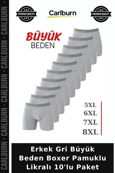 Carlburn Men's Grey Plus Size Boxer Cotton Lycra 10-Pack Combed Cotton Underw...