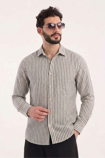 SLN COLLECTİON Stand Collar Long Sleeve Muslin Shirt- Black