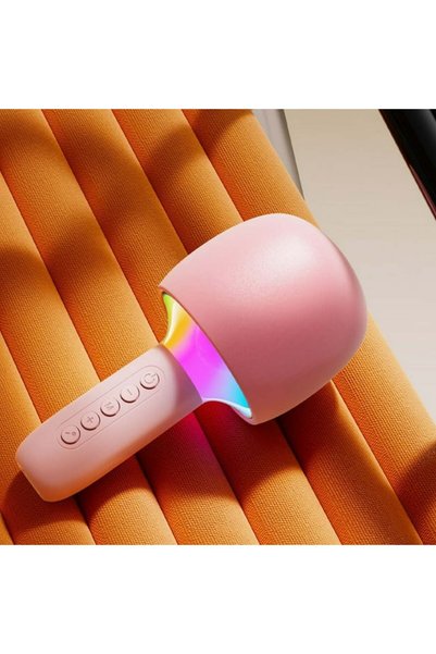 Vivendo Microfon Karaoke Wireless cu Boxa si LED RGB OKOP KP-M110 – 5W, Roz