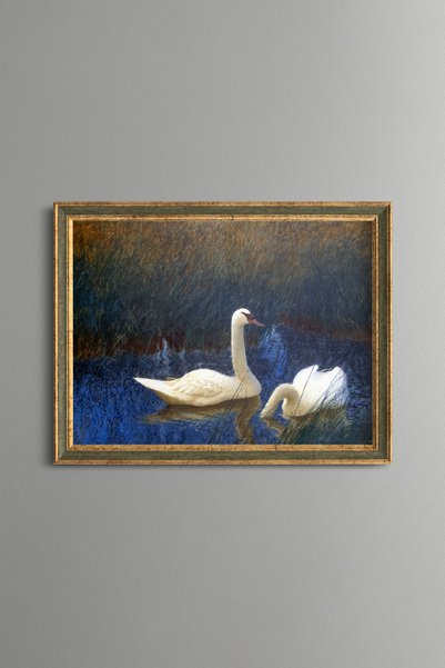 epiqart طيور الكركديلا في بحيرة سازليك - لوحة فنية بنمط عتيق - تصميم رقيق.