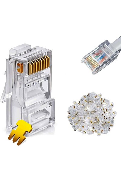 ELECDON موصلات RJ45 من نوع Cat6، ذات تصميم يسمح بمرور الأسلاك، شفافة وقابلة ل...
