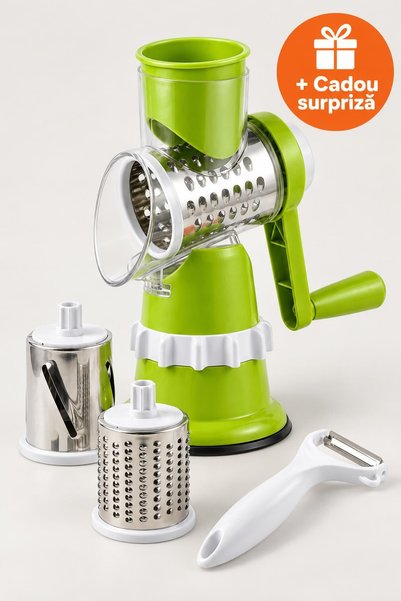 OferteTop Răzătoare Rotativă cu Manivelă 3 în 1, 3 Tamburi Inox, Feliere și R...