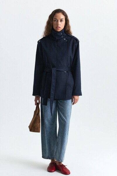 Antioch High-Neck Belted Coat