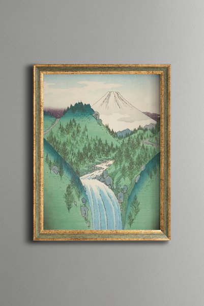 epiqart شلال و جبل فوجي - لوحة فنية بنمط عتيق - تصميم رقيق