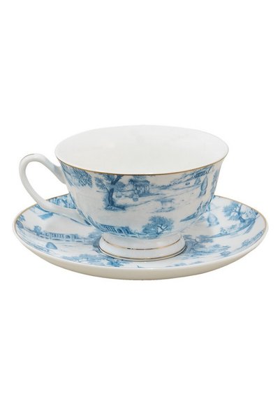 Clayre & Eef Set de 4 cești cu farfurioare din porțelan Ø10x6 cm, Ø15x2 cm