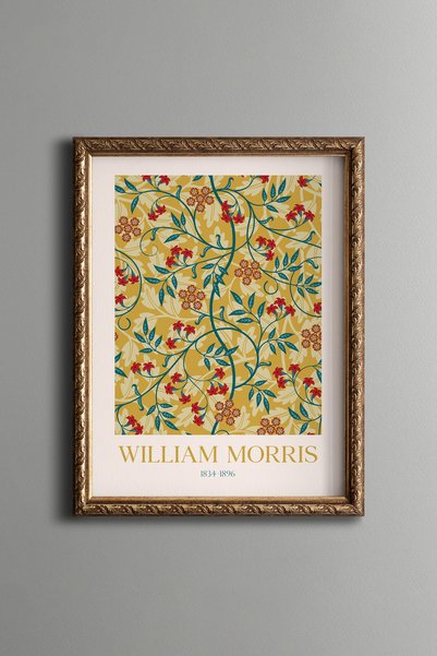 epiqart Leaves on a Yellow Background - Vintage Patterned Painting - Slim Frame