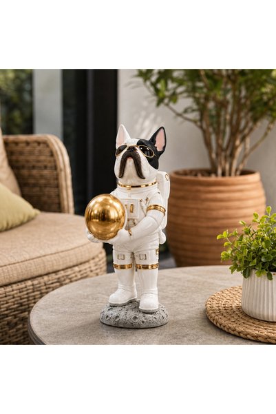 Vivendo Statuetă Decorativă„Câine Astronaut”, cu Glob Metalizat, din Rășină –...