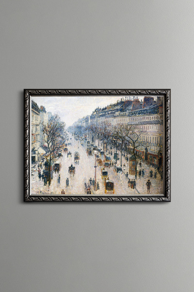 epiqart شارع مونمارتر في صباح الشتاء - لوحة فنية بنقشة عتيقة - تصميم أنيق.