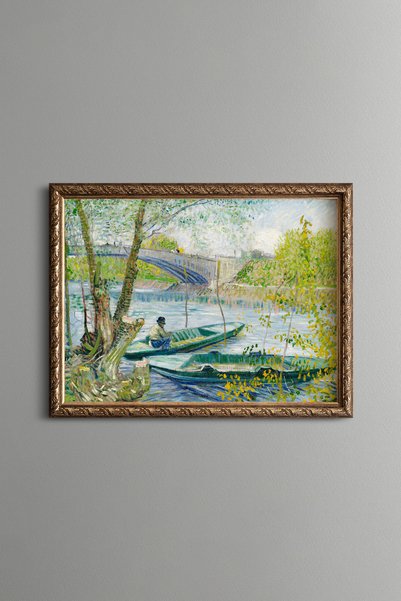 epiqart صيد الأسماك في جسر كليشي في فصل الربيع - لوحة فنية بنقشة عتيقة - تصمي...
