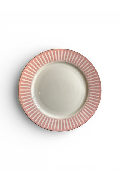 Harmony Dinner Plate – White Porcelain with Pink Rim, Dishwasher Safe