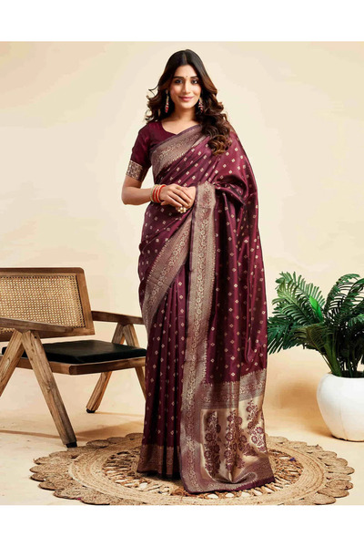 ViViRaSmi Women's Traditional Woven Art Silk Saree with Antique Gold Zari Flo...
