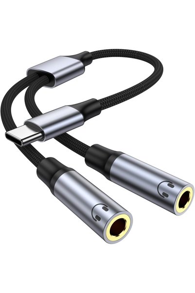 GENERAL محول USB-C إلى مقبس سماعة رأس مزدوج 3.5 ملم، محول Type-C إلى مقبس سما...