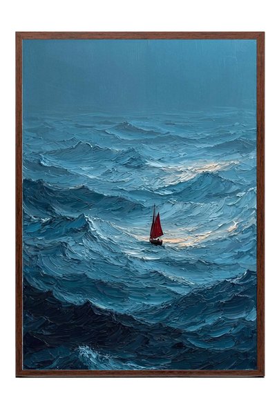 Postifull Sailing in a Stormy Sea Poster – Brown Framed Painting No:160118