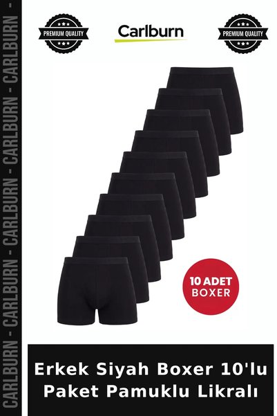 Carlburn Premium Men's Black Boxer 10-Pack Cotton Lycra Comfortable Soft Text...