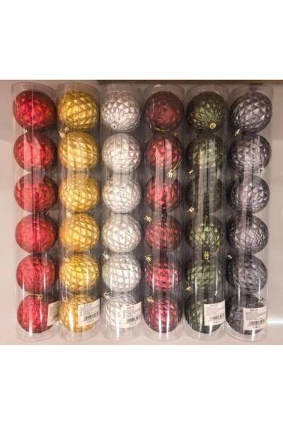 OEM Matte Christmas baubles with diamond pattern 8 cm, 6 pcs Red