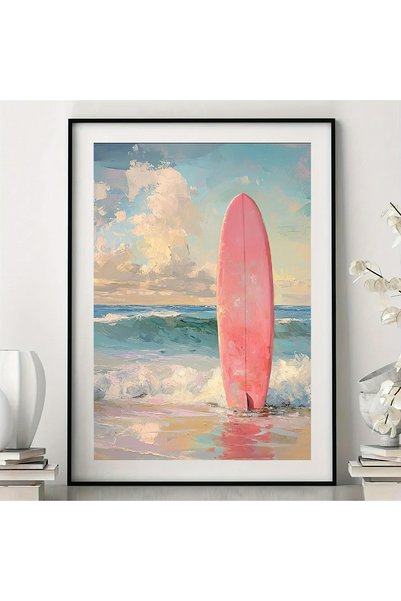 Generic Brand 1pc Fashion Pink Surfboard Canvas Wall Art Print, Modern Creati...