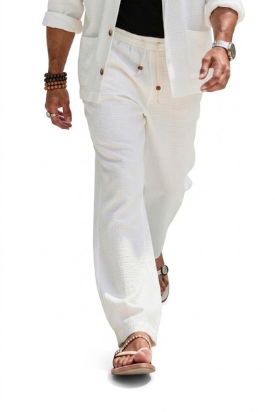 SLN COLLECTİON Waffle Texture Baggy Pants - White