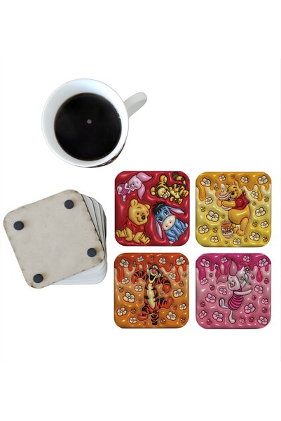 Ghostbastır Design Winnie the Pooh Decorative Wooden Coaster Set 0198
