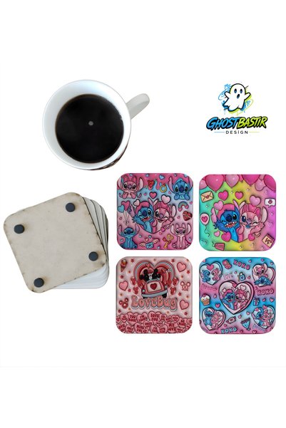 Ghostbastır Design Stitch Decorative Wooden Coaster Set 0181