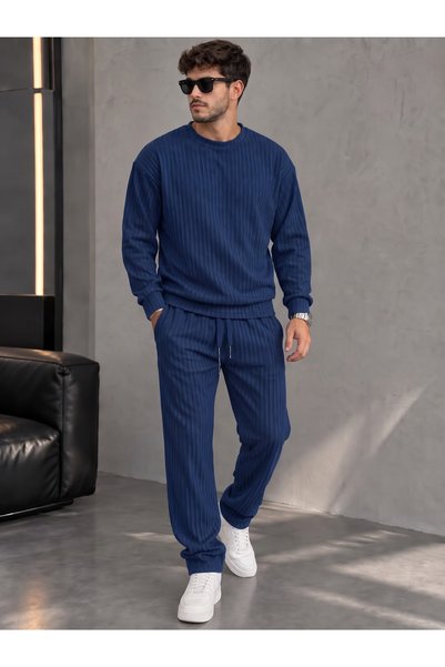 viperkombin Men's Patterned Sweatpants Set, 2-Piece, Loose Fit, Cotton Polyes...