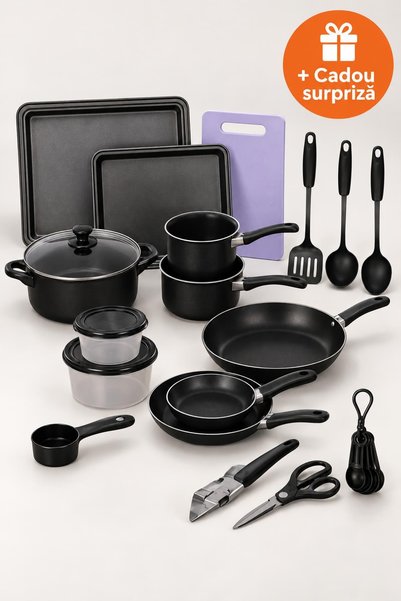 OferteTop Set Oale și Tigăi 22 Piese, Antiaderent, cu Wok, Caserolă, Tăvi de ...