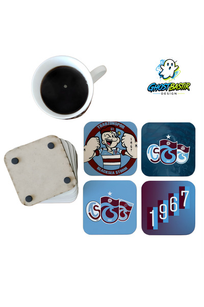 Ghostbastır Design Burgundy and Blue Decorative Wooden Coaster Set 0130