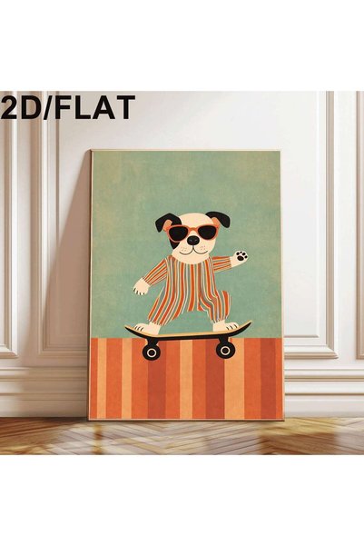 Generic Brand 1pc Cool Dog Skateboard Retro Striped Pajamas Canvas Wall Art P...